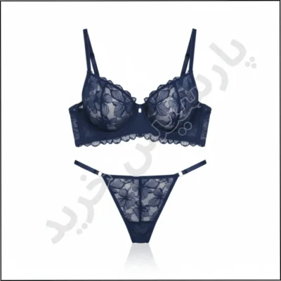 ست زنانه تمام دانتل اروپایی سرمه‌ای